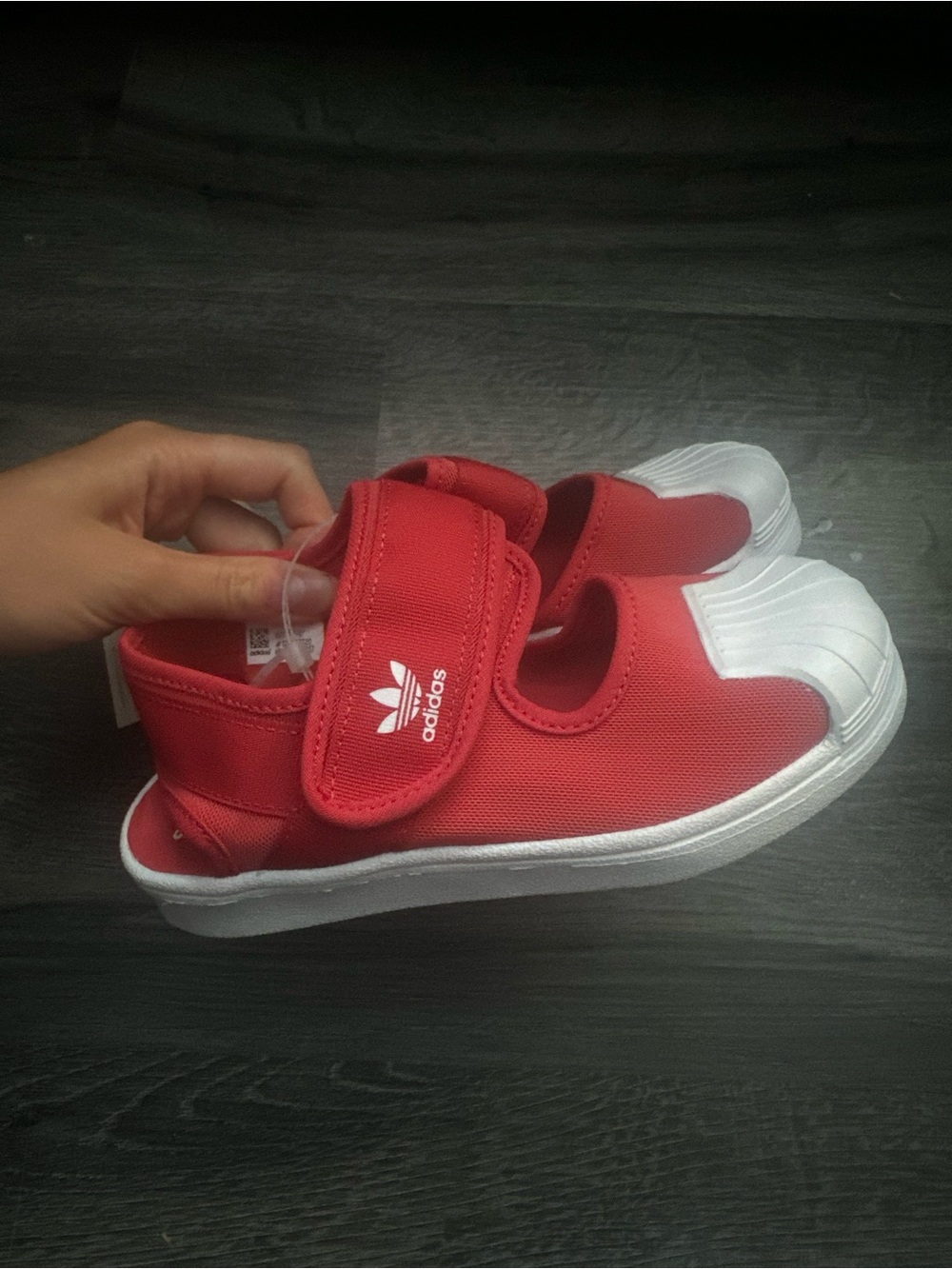 adidas Kids Red Velcro Slip-On Sneakers with White Shell Toe